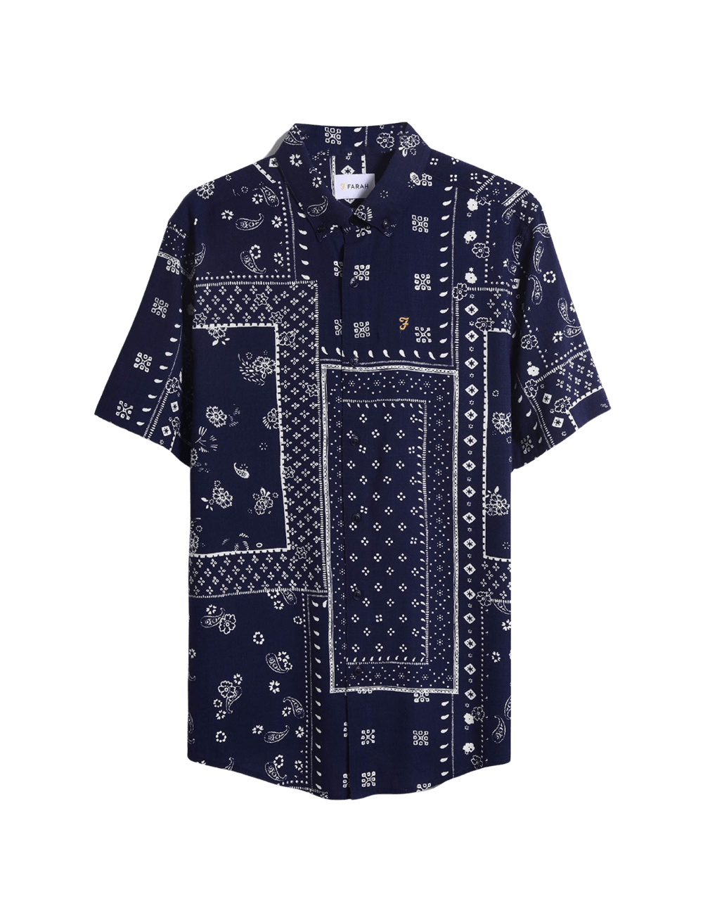 Camisa Farah Marcus Print Navy - ECRU