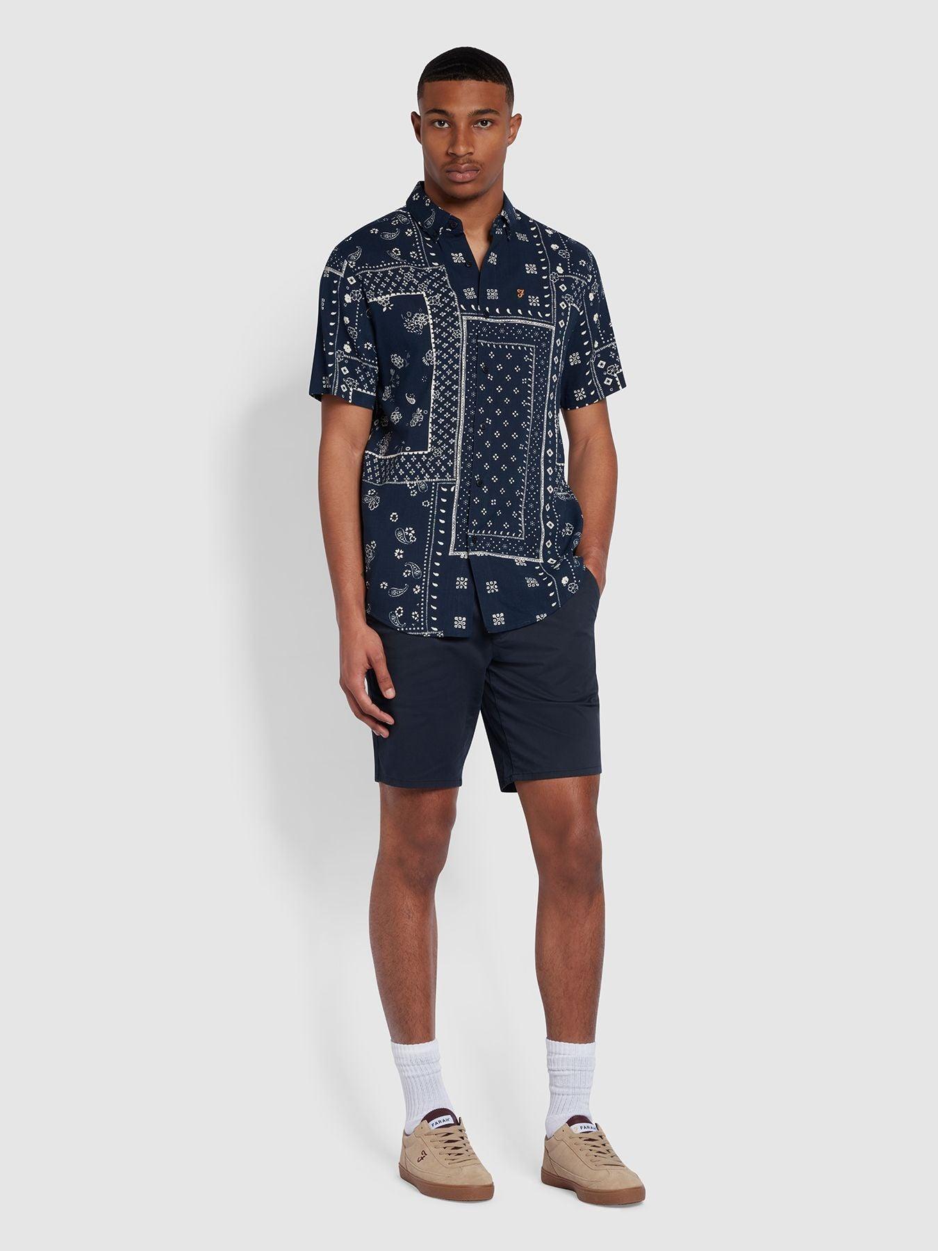 Camisa Farah Marcus Print Navy - ECRU