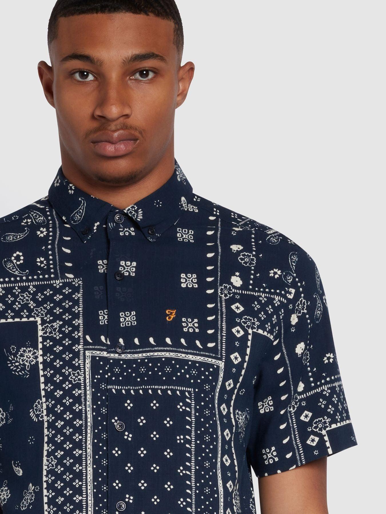 Camisa Farah Marcus Print Navy - ECRU