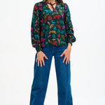 Camisa Sugarhill Candice Frill Dark Green Tiger Cutouts - ECRU