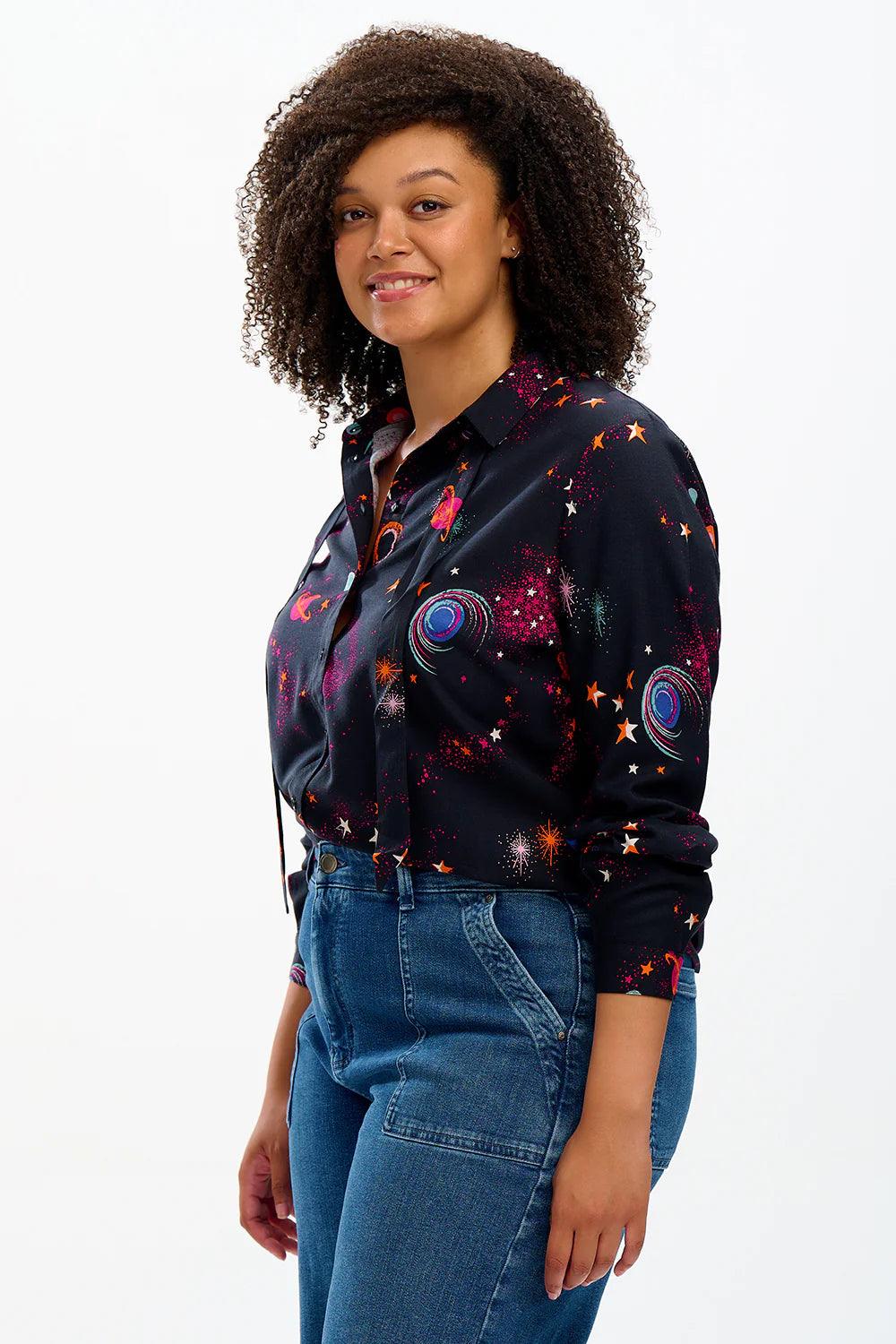 Camisa Sugarhill Catrina Black Colourful Universe - ECRU