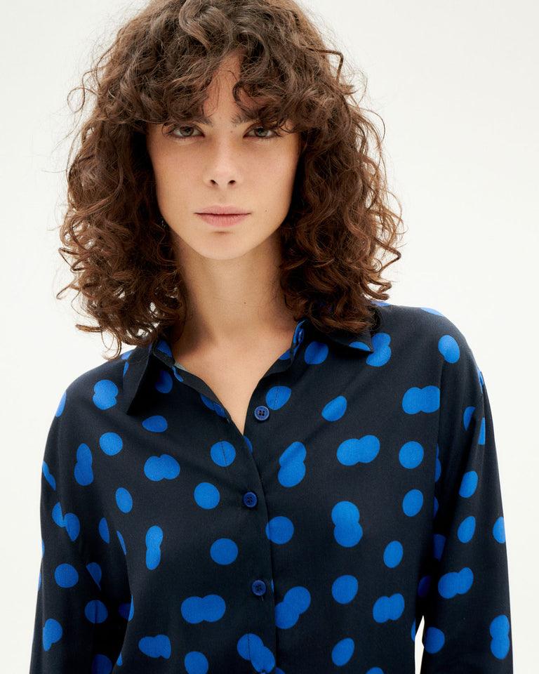 Camisa Thinking Mu Azul Dots Kati - ECRU