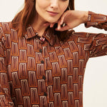 Camisa Xantik Brown Geometric Lines - ECRU