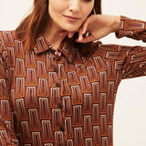 Camisa Xantik Brown Geometric Lines - ECRU