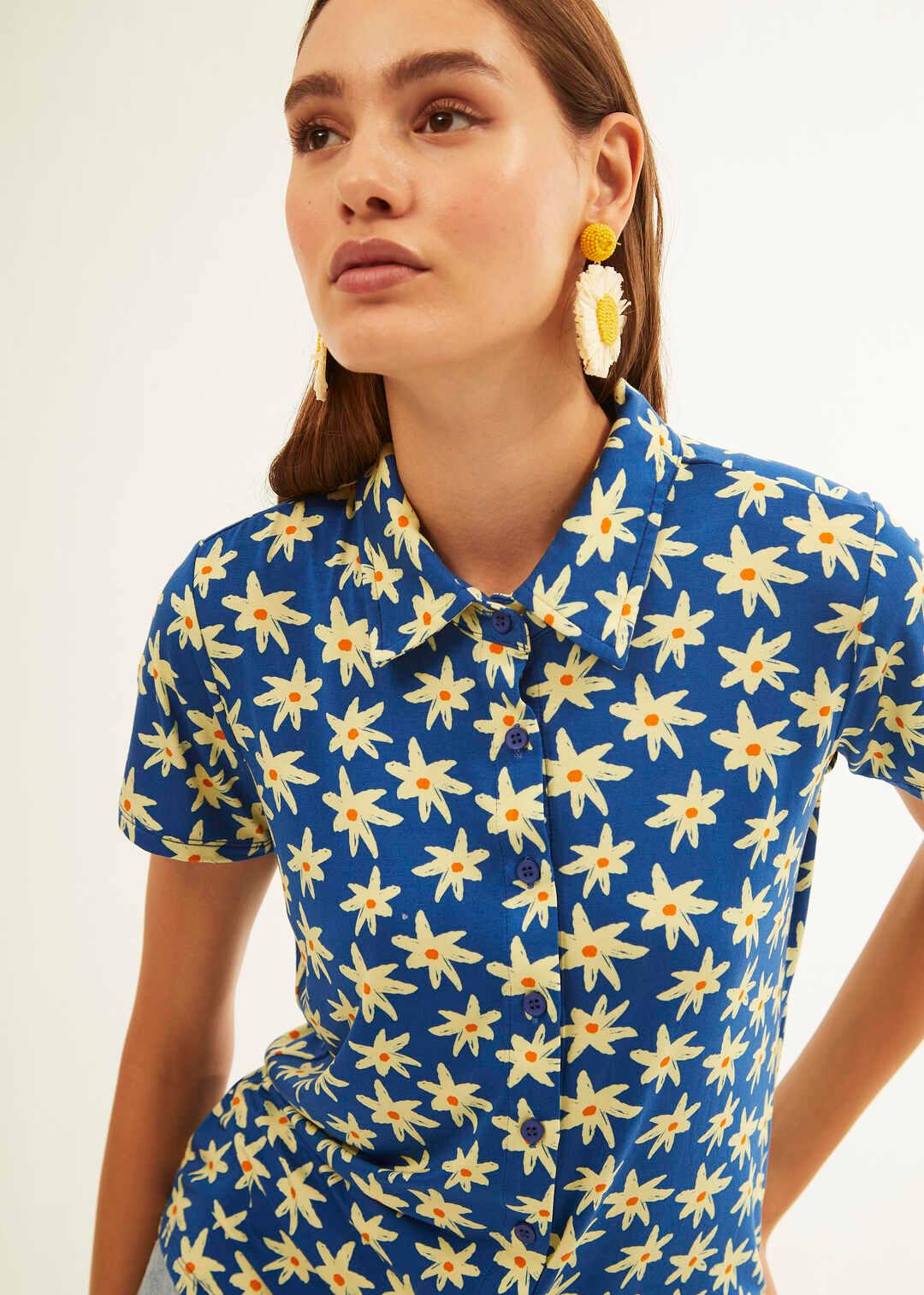 Camisa Xantik M/C Navy Daisy - ECRU