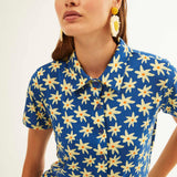 Camisa Xantik M/C Navy Daisy - ECRU