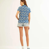 Camisa Xantik M/C Navy Daisy - ECRU