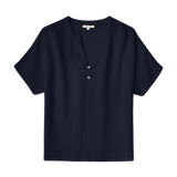 Camisa Yerse Camelia Manga Caída Navy - ECRU