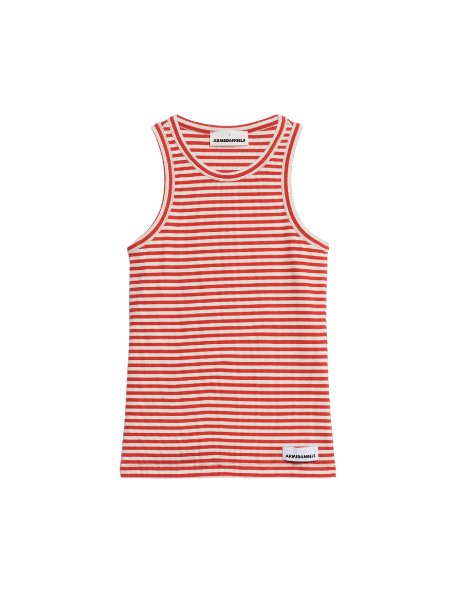 Camiseta ARMEDANGELS Kanitaa Stripes Poppy Red - ECRU