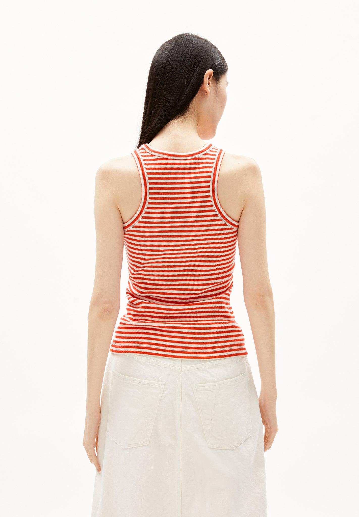 Camiseta ARMEDANGELS Kanitaa Stripes Poppy Red - ECRU