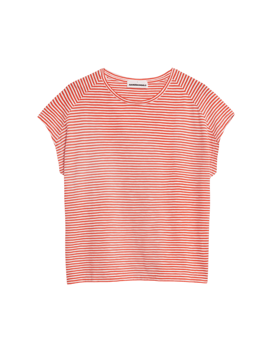 Camiseta Armedangels Oneliaa Lovely Stripes Poppy Red - ECRU