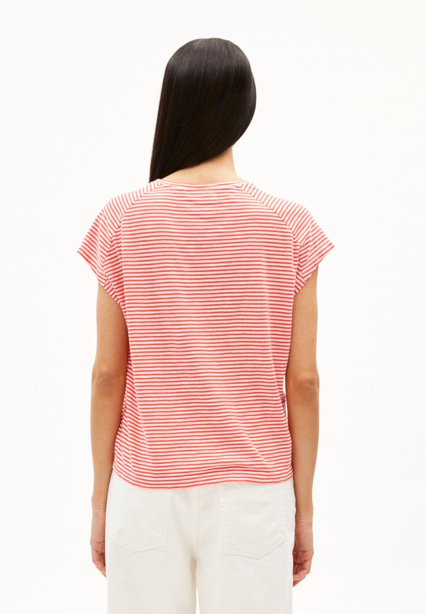 Camiseta Armedangels Oneliaa Lovely Stripes Poppy Red - ECRU