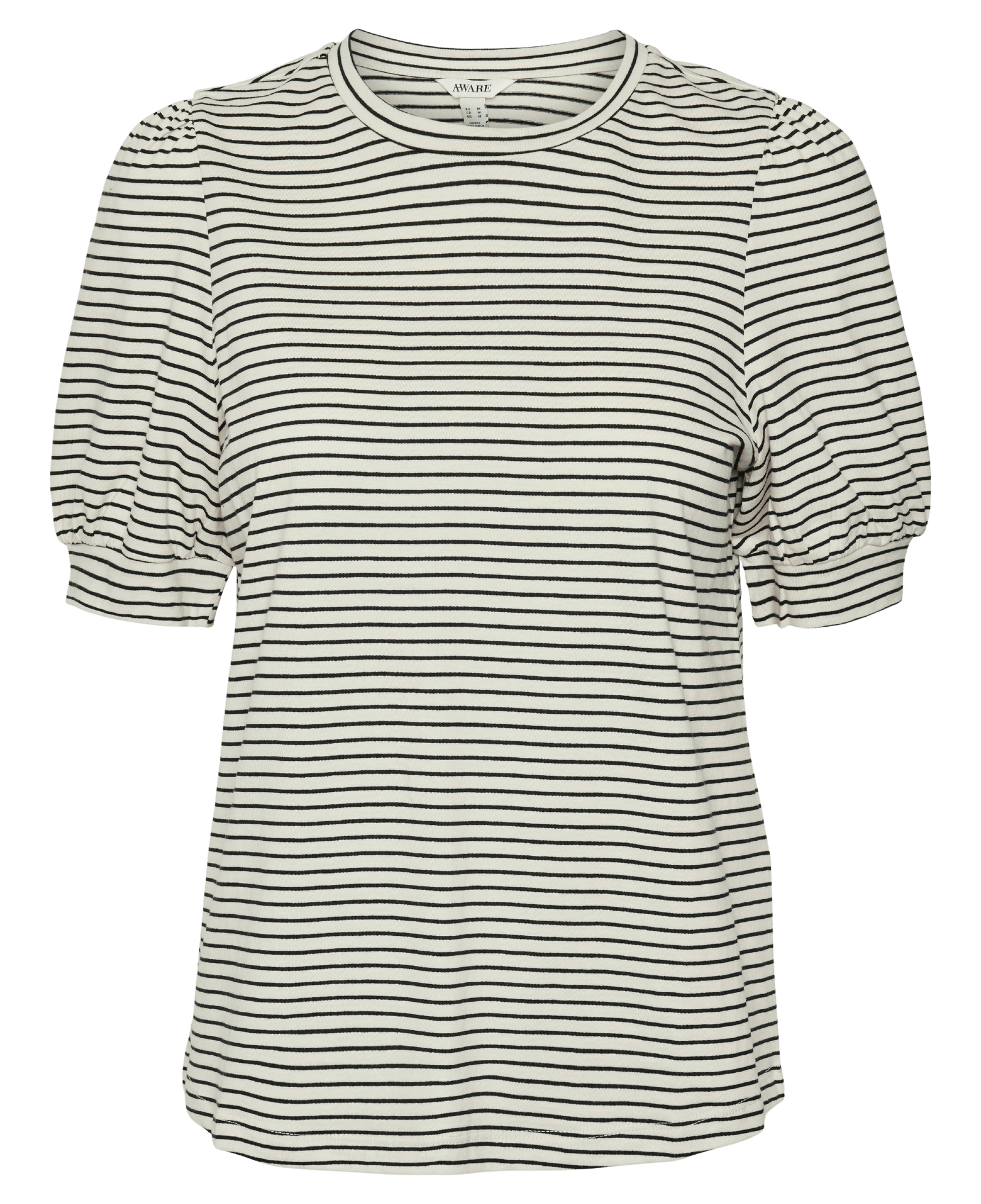 Camiseta de Mujer Vero Moda Manga Corta Abullonada Kerry Stripes Birch/Black - ECRU