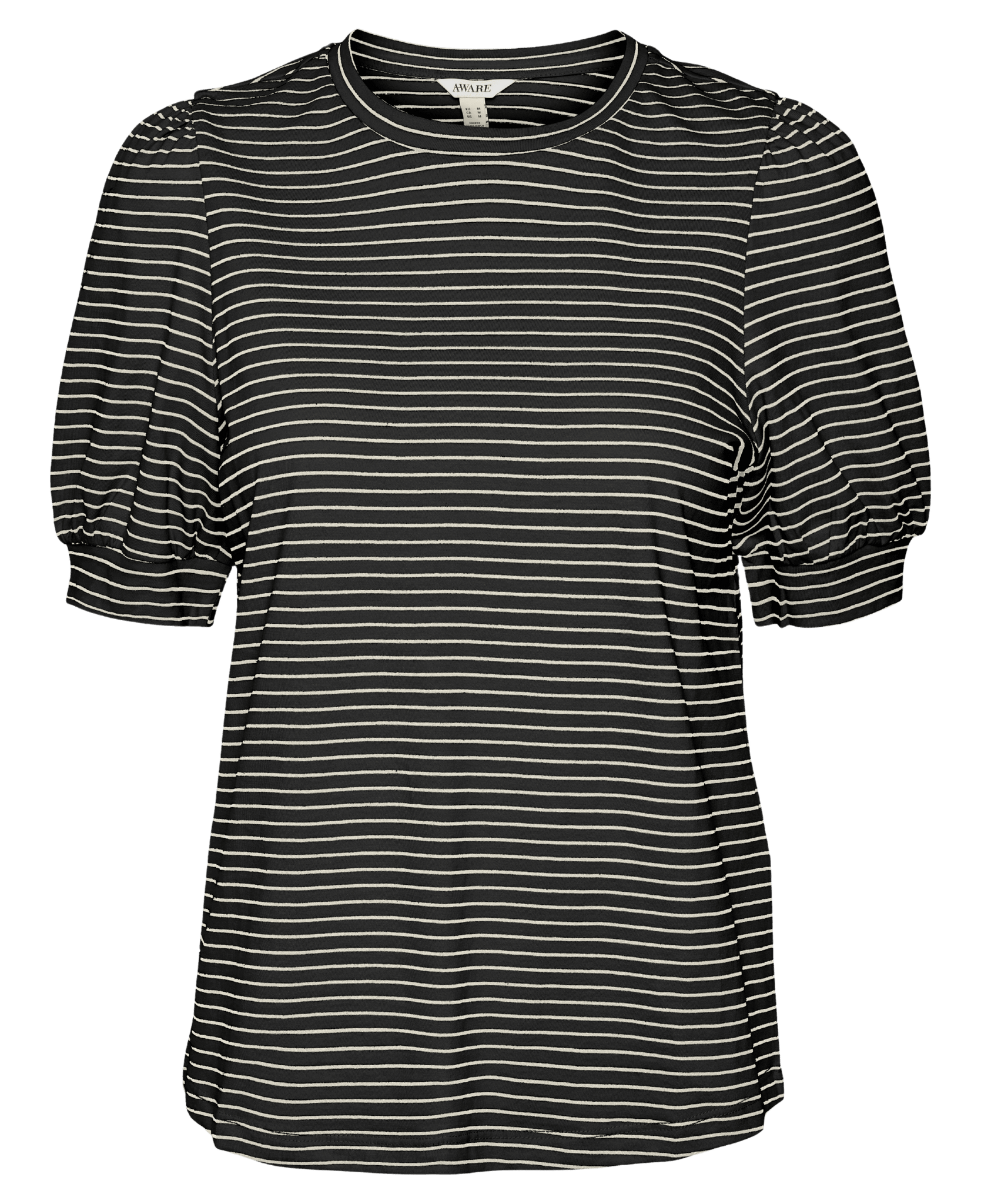 Camiseta de Mujer Vero Moda Manga Corta Abullonada Kerry Stripes Black Birch - ECRU