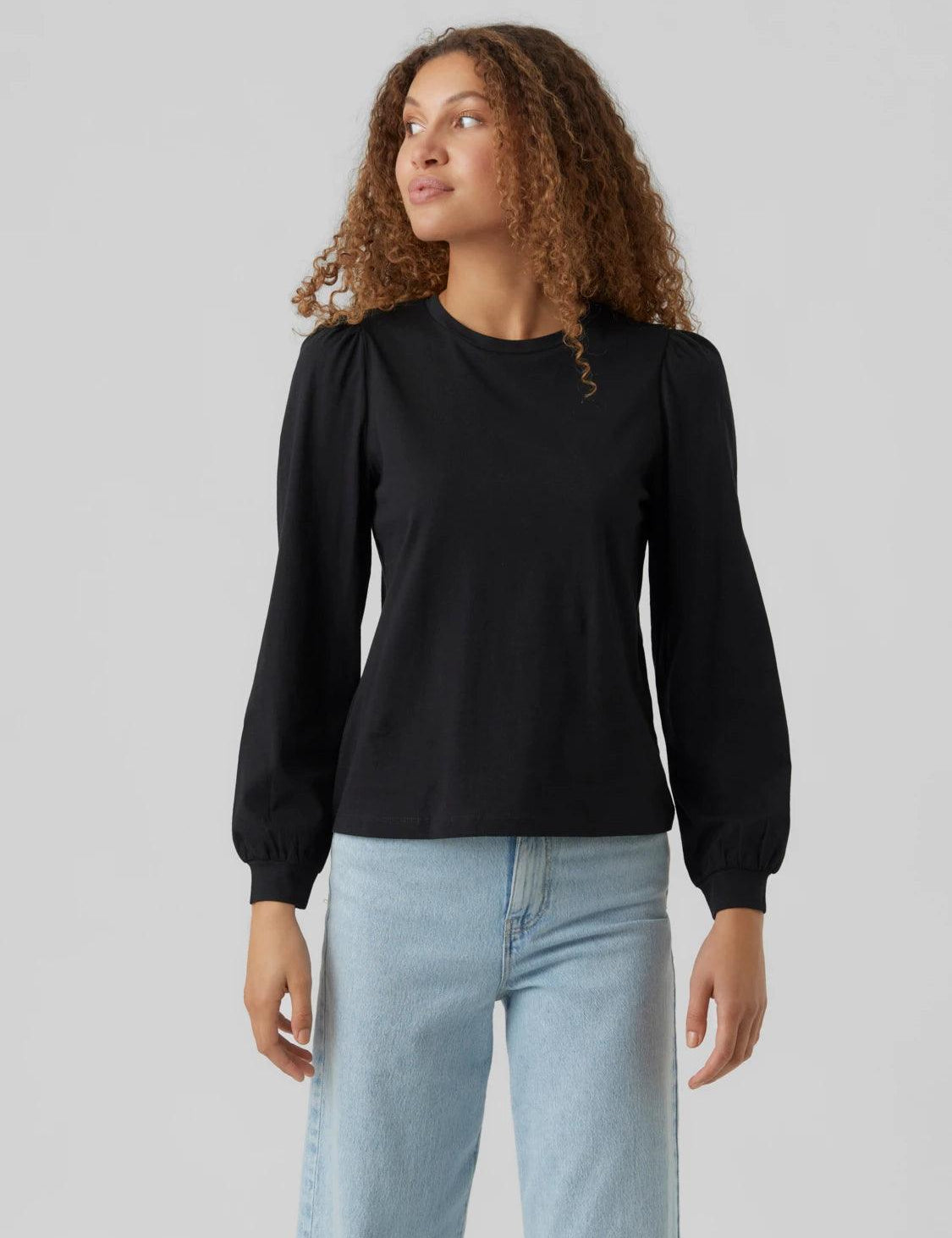 Camiseta de Mujer Vero Moda Manga Larga Abullonada Kerry Black - ECRU