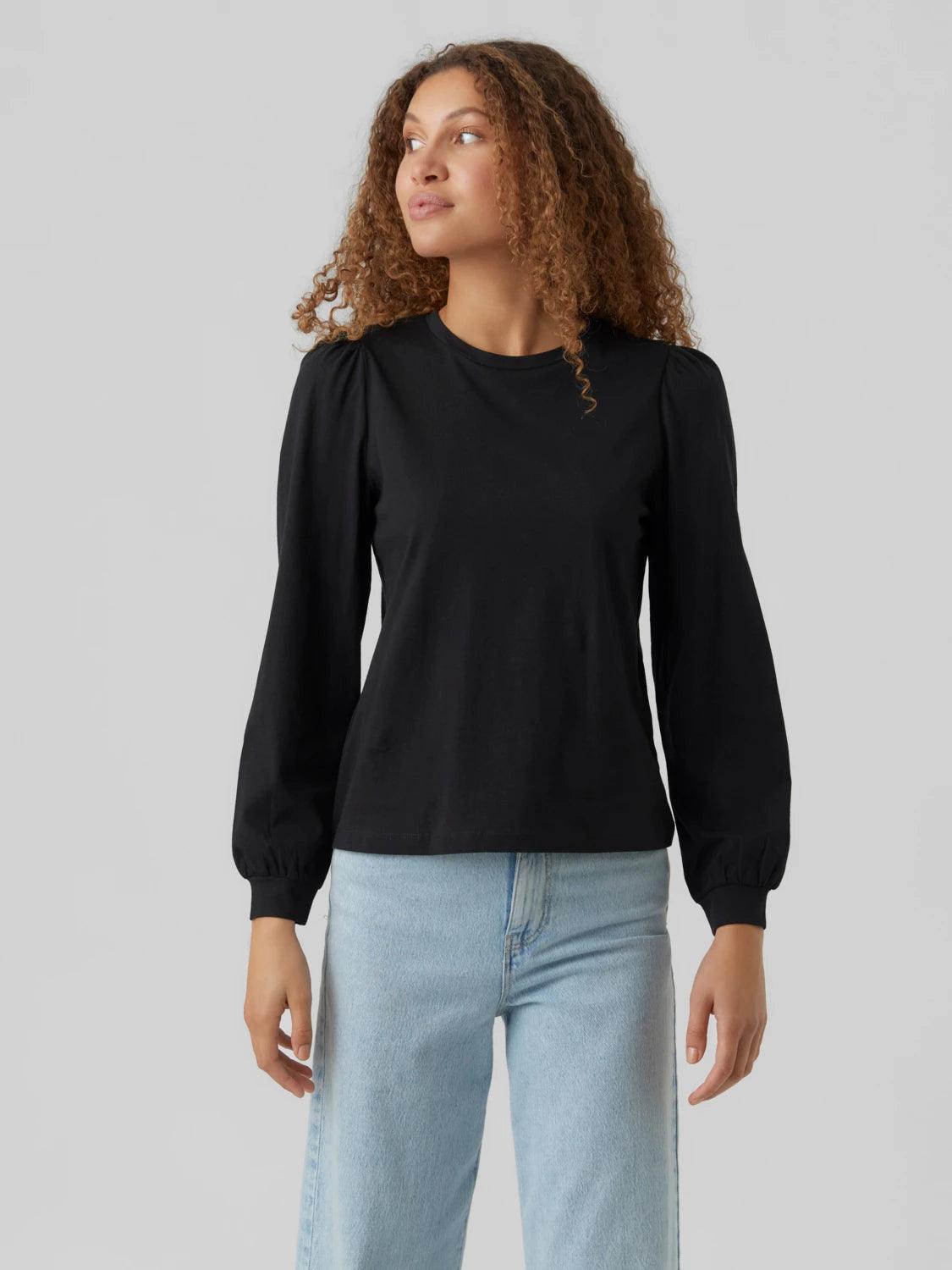 Camiseta de Mujer Vero Moda Manga Larga Abullonada Kerry Black - ECRU