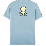 Camiseta El Pulpo Estampado Triple Logo Azul Celeste - ECRU