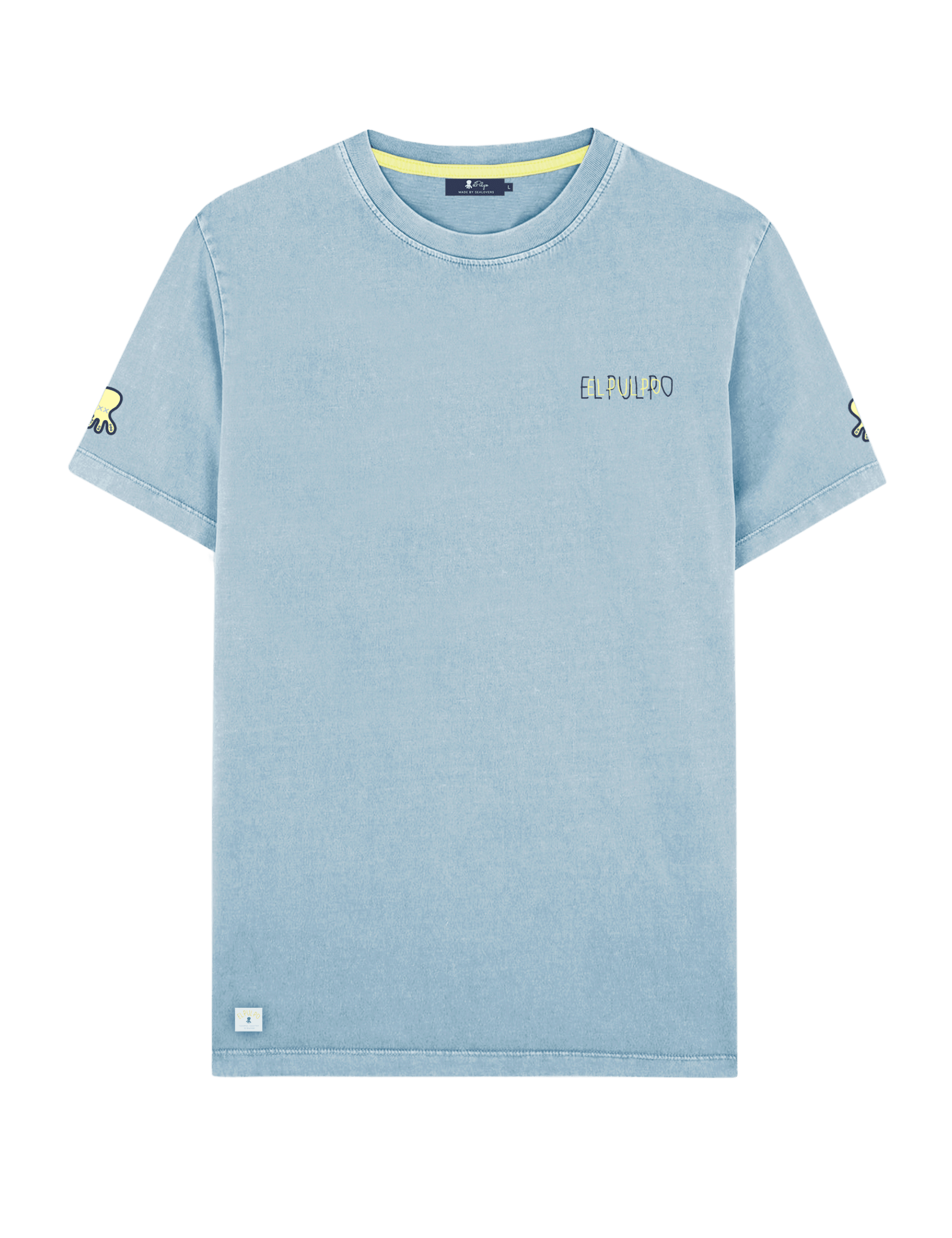 Camiseta El Pulpo Estampado Triple Logo Azul Celeste - ECRU