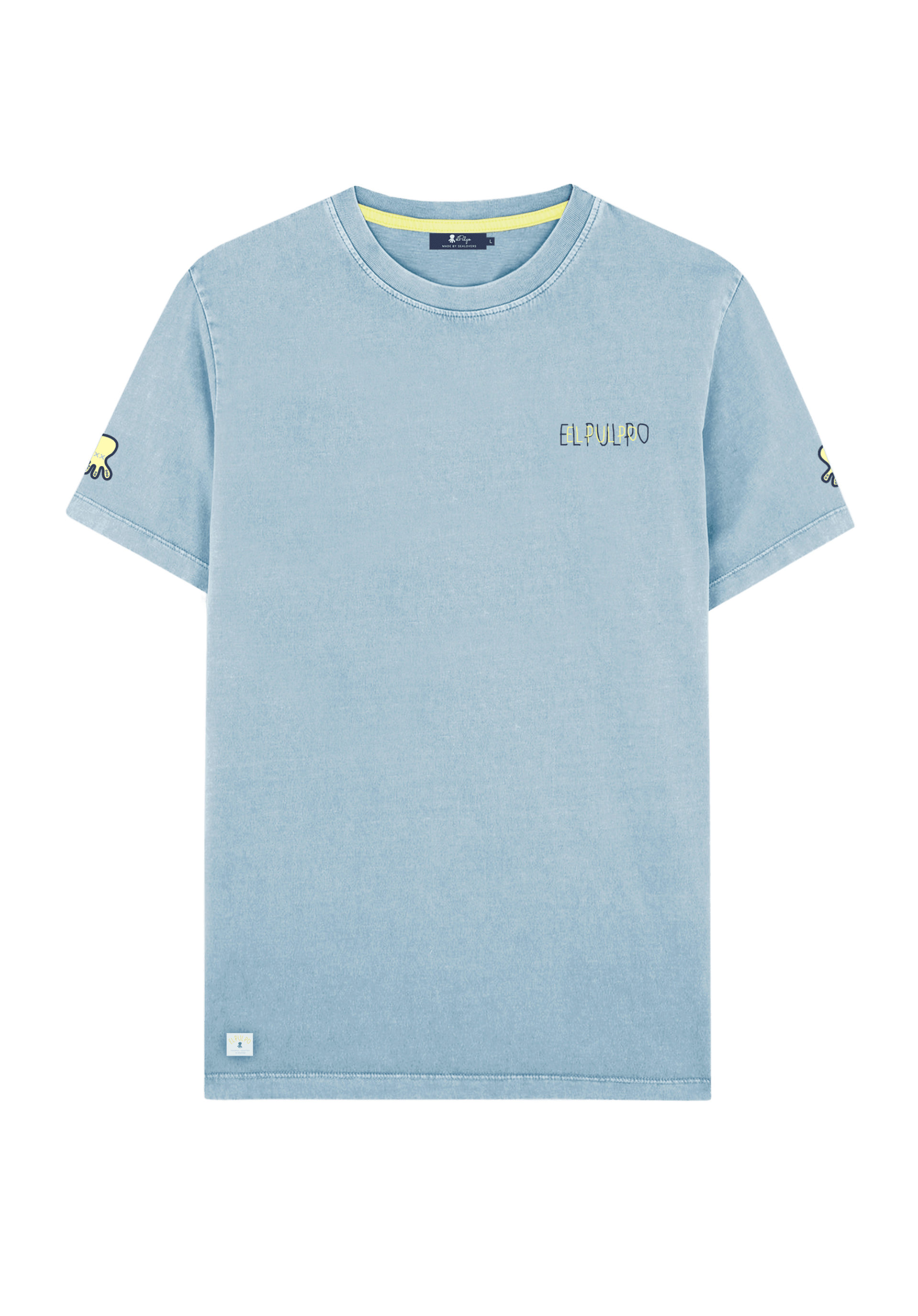 Camiseta El Pulpo Estampado Triple Logo Azul Celeste - ECRU