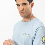 Camiseta El Pulpo Estampado Triple Logo Azul Celeste - ECRU