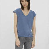 Camiseta Filli Básica de Mujer Vero Moda Cuello Pico China Blue - ECRU