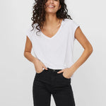 Camiseta Filli Básica de Mujer Vero Moda Cuello Pico Snow White - ECRU