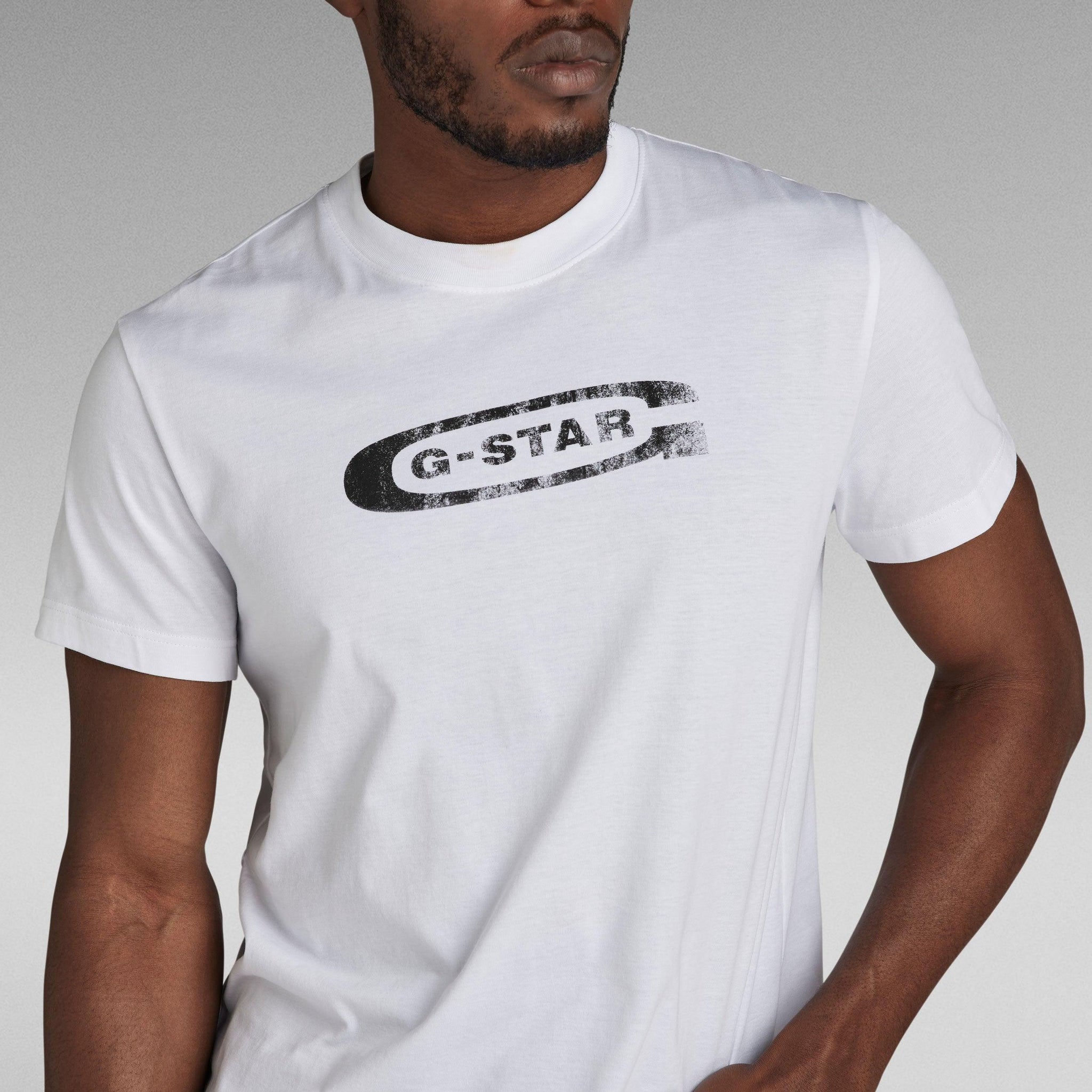 Camiseta G-STAR Distressed Old School Logo White - ECRU