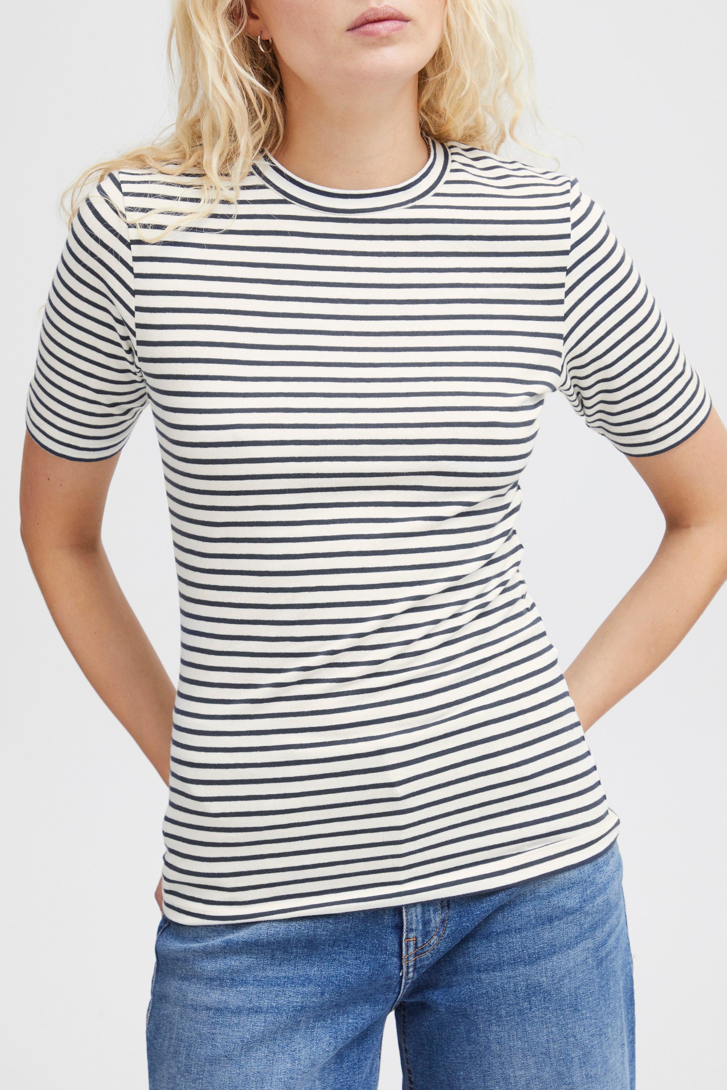 Camiseta ICHI Mira Total Eclipse Stripes - ECRU