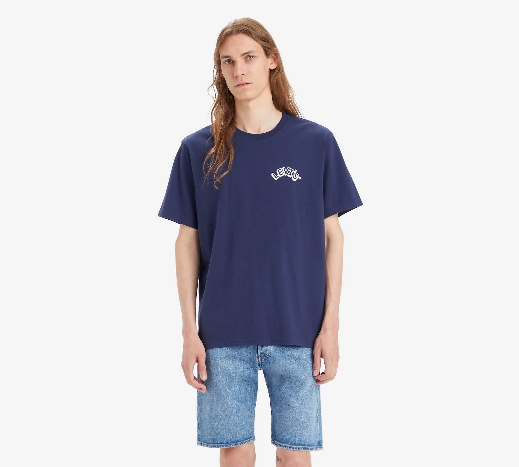 Camiseta Levi's® Arched Headline Naval Academy Azul - ECRU