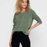 Camiseta ONLY Alba Oversize 3/4 Dark Green Bay - ECRU