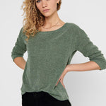 Camiseta ONLY Alba Oversize 3/4 Dark Green Bay - ECRU