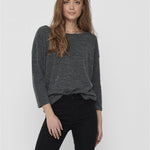 Camiseta ONLY Alba Oversize 3/4 Dark Grey Melange - ECRU