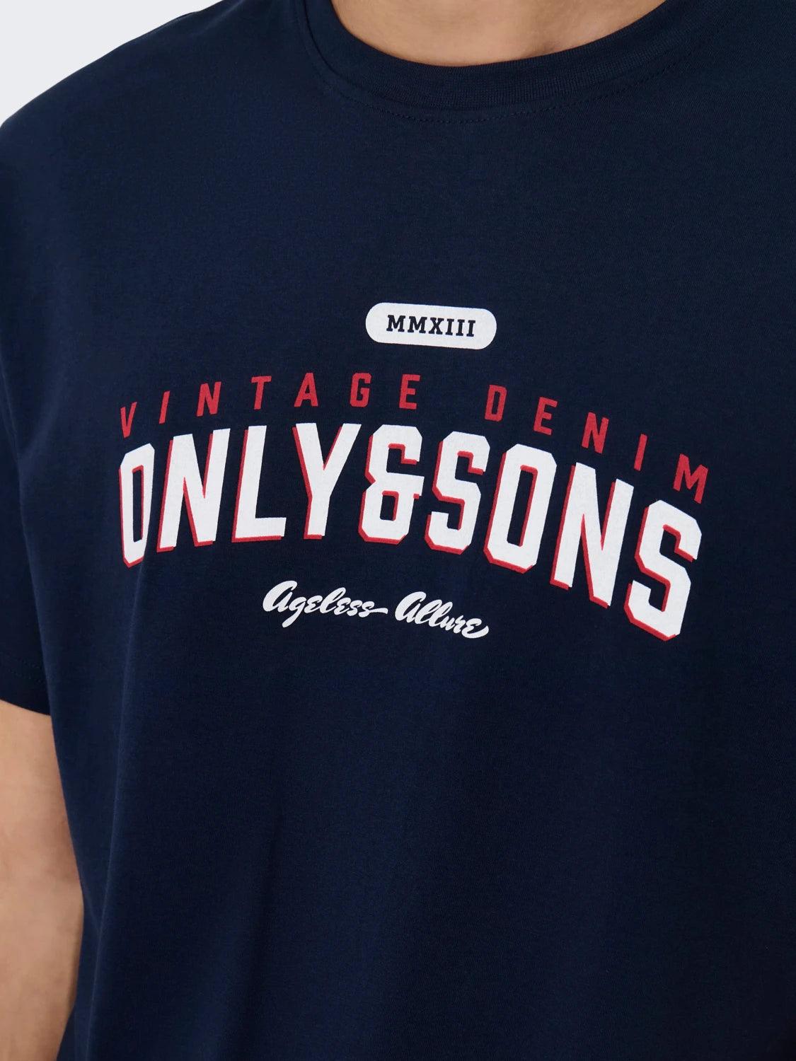 Camiseta Only&Sons Lenny Vintage Print Navy Blazer - ECRU