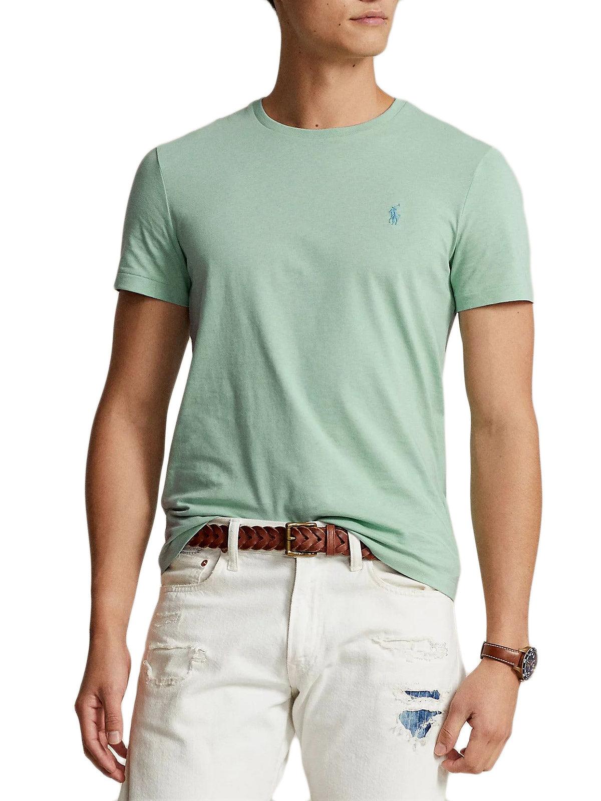 Camiseta Polo Ralph Lauren Verde Celadon de Punto Custom Slim Fit - ECRU