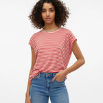 Camiseta Rayas Vero Moda Ava Cayenne Pristine - ECRU