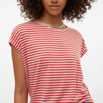 Camiseta Rayas Vero Moda Ava Cayenne Pristine - ECRU