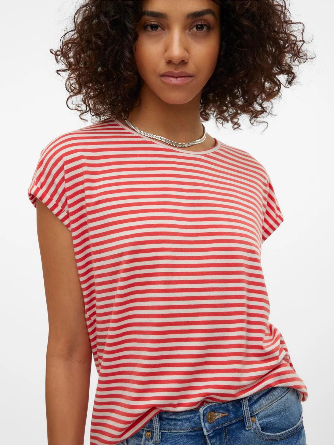 Camiseta Rayas Vero Moda Ava Cayenne Pristine - ECRU