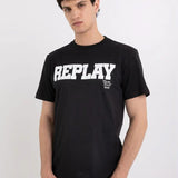 Camiseta Replay con Cuello Redondo y Estampado Negra - ECRU