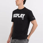 Camiseta Replay con Cuello Redondo y Estampado Negra - ECRU