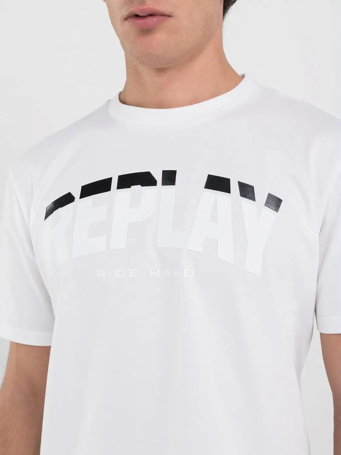 Camiseta Replay Corte Regular Punto Estampado Bicolor - ECRU