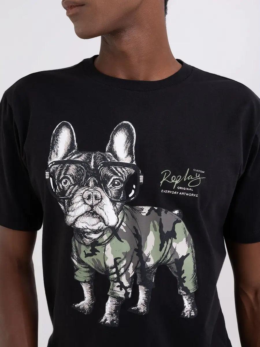 Camiseta Replay de Punto con Bulldog - ECRU