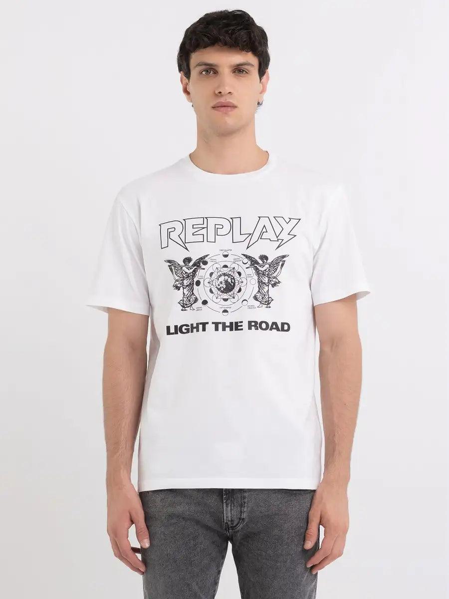 Camiseta Replay de Punto con Cuello Redondo - ECRU