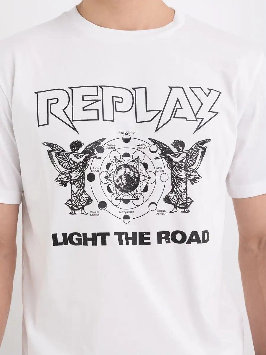 Camiseta Replay de Punto con Cuello Redondo - ECRU