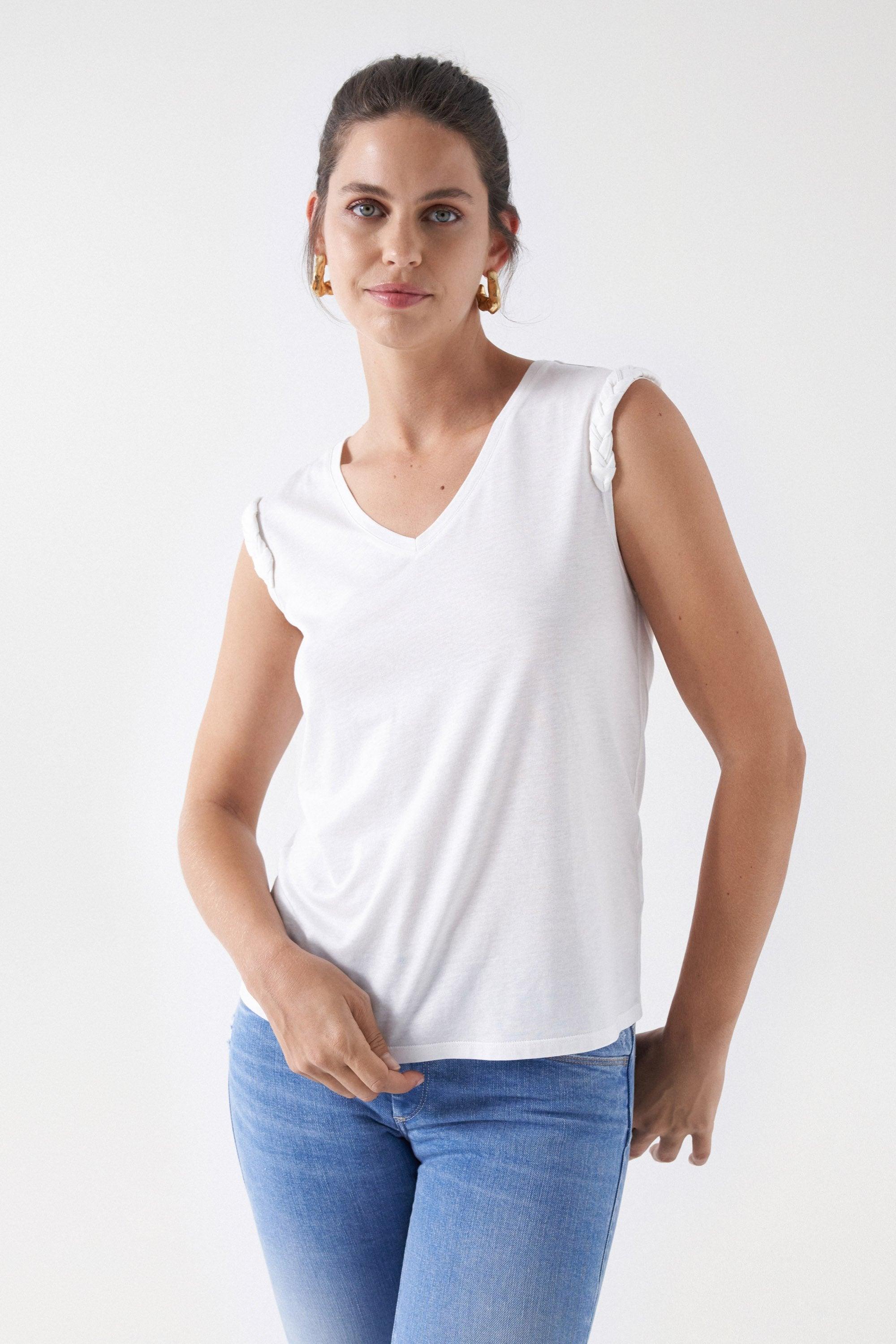 Camiseta Salsa Jeans con Detalle Trenzado - ECRU