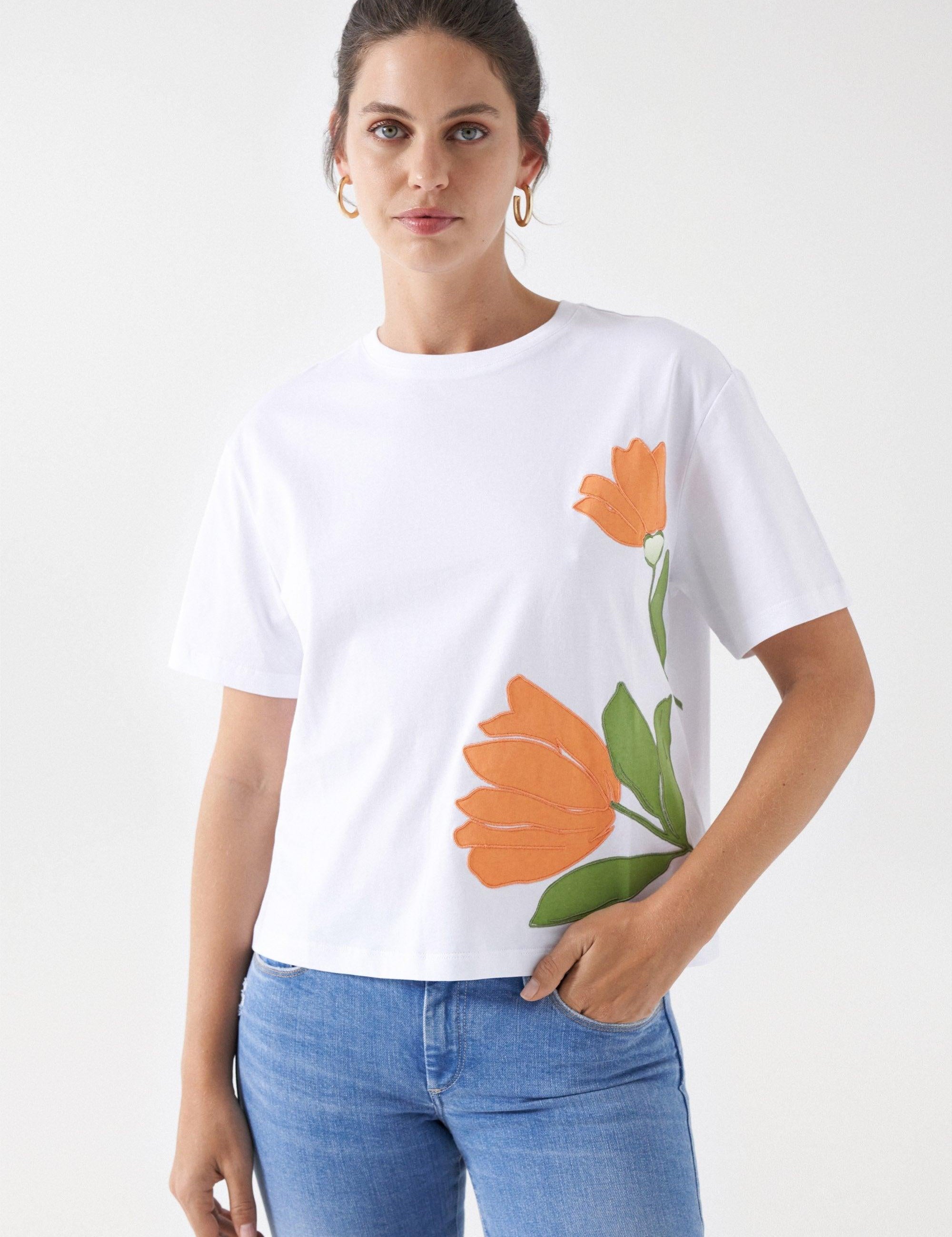 Camiseta Salsa Jeans Detalle Floral - ECRU