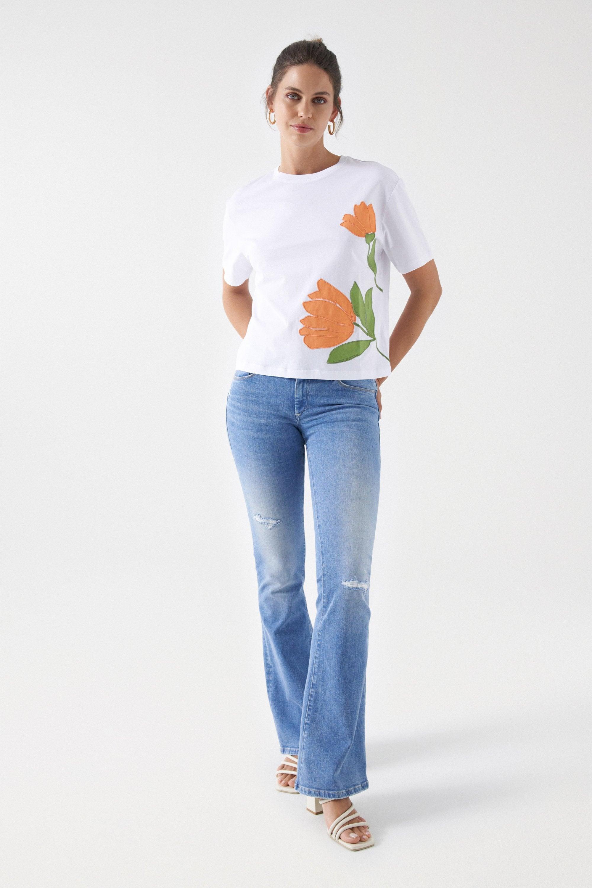 Camiseta Salsa Jeans Detalle Floral - ECRU