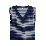 Camiseta Salsa Jeans Rayas con Botones Dorados Navy - ECRU