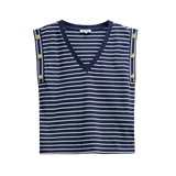 Camiseta Salsa Jeans Rayas con Botones Dorados Navy - ECRU