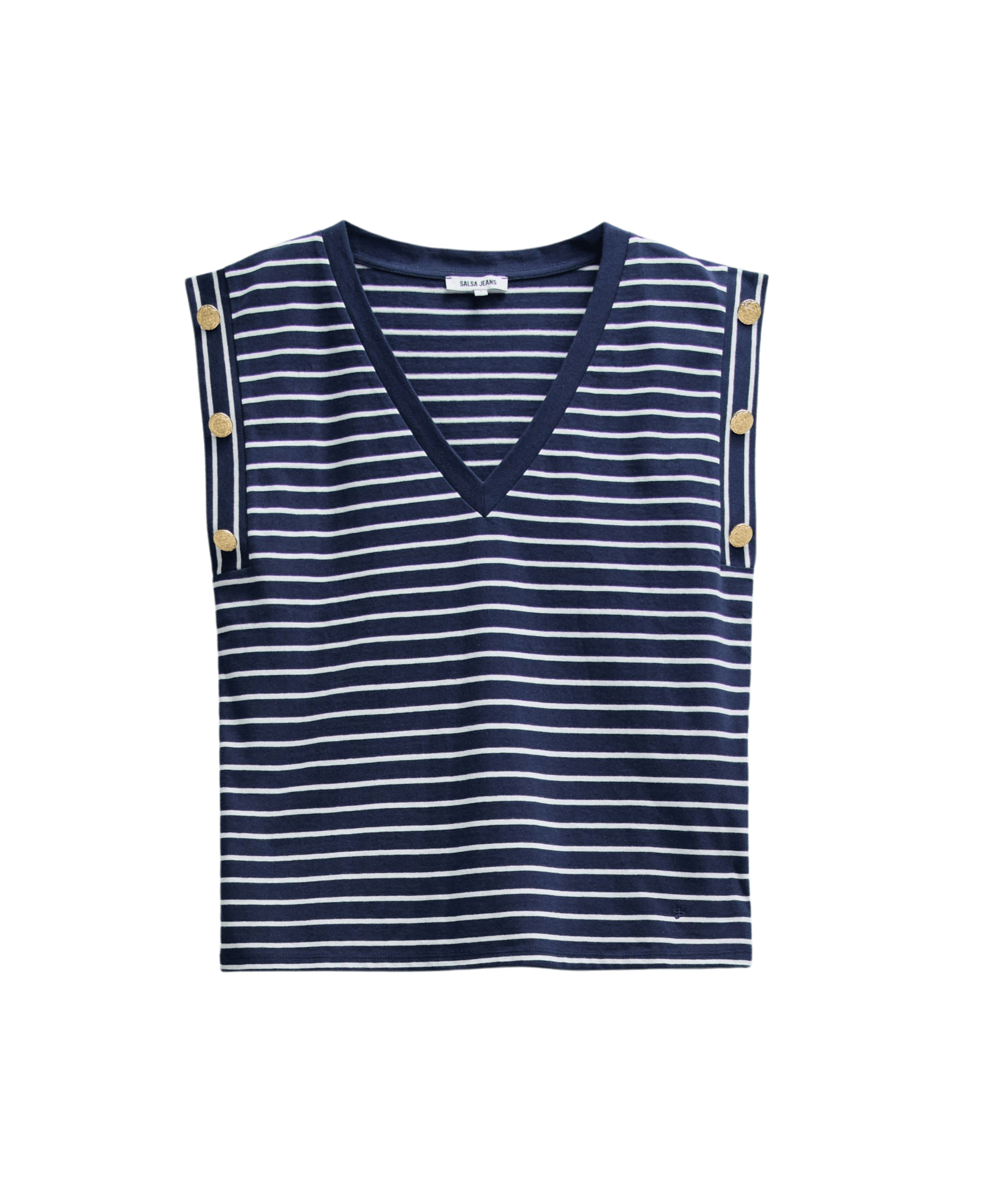 Camiseta Salsa Jeans Rayas con Botones Dorados Navy - ECRU