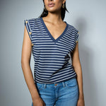 Camiseta Salsa Jeans Rayas con Botones Dorados Navy - ECRU